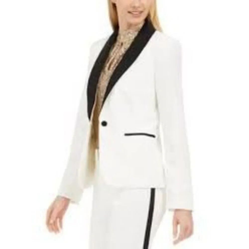 Calvin Klein Women's 2 Petite Tuxedo Blazer Jacket White Black CBK Preppy NWT